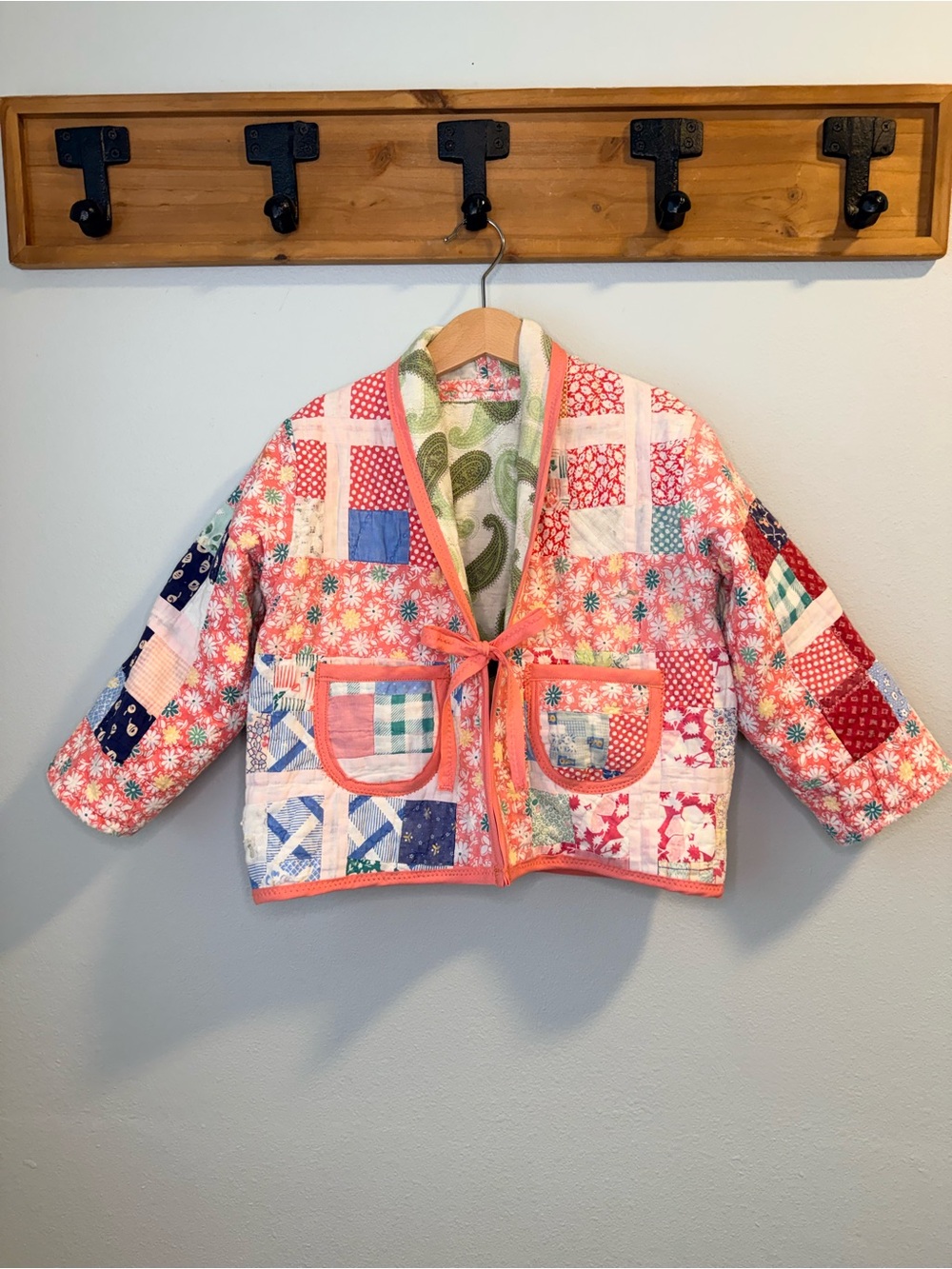 Handmade Patchwork Kids Jacket Coat in Pink Floral Feedsack size 4T